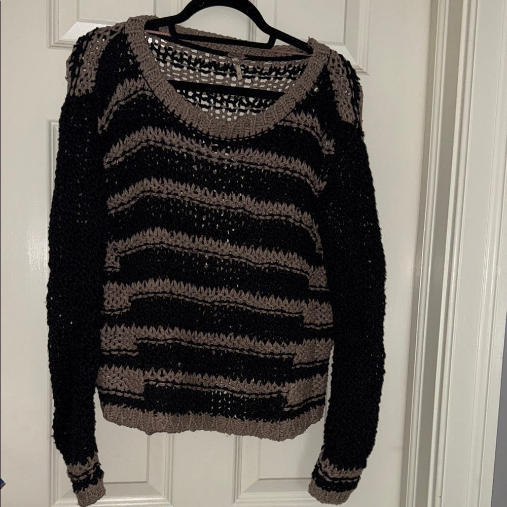 Free People Black and Brown Knit Sweater